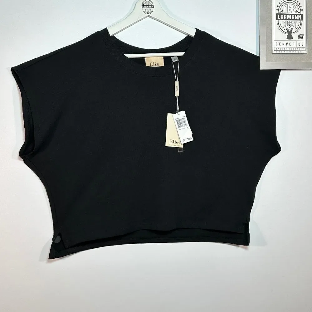 ELIE® TAHARI – SHORT-SLEEVE %100-PIMA TOP — SZ-L (NWT)